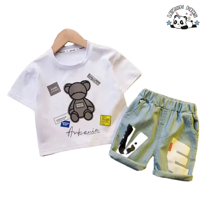 LEZONKIDS - Wholesale New Innovations Cool Bear Letter Printing Summer Suit Baby Boys Girls Printed Clothing Set